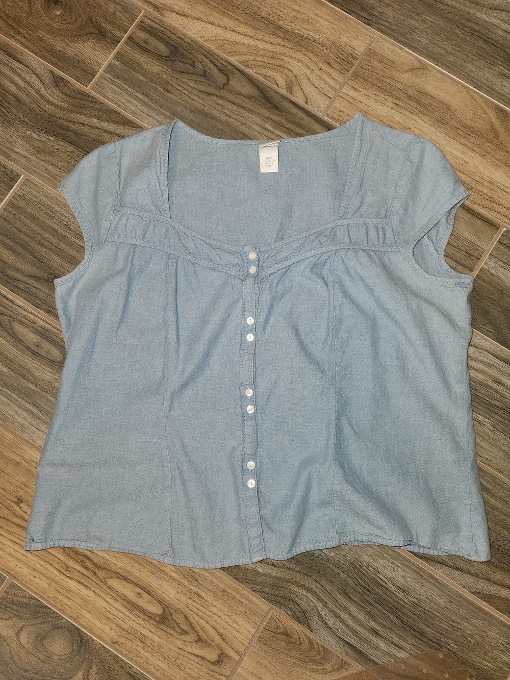 Fashion Bug Light Blue Button-Front Chambray Blouse